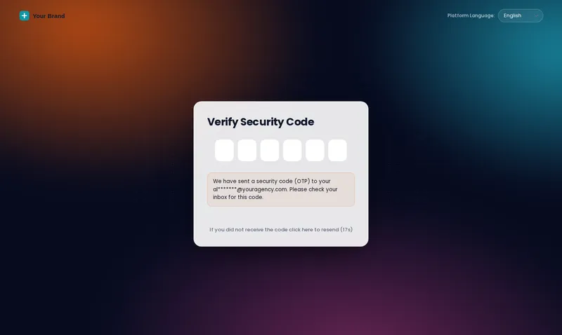 GoHighLevel two-factor security code screen in the same Aurora design